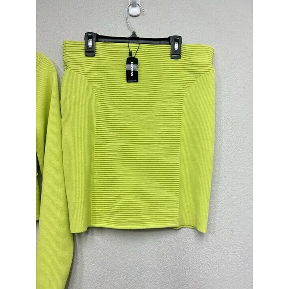 Express Body Contour Ribbed Crop Cardigan And Mini Skirt Set Medium Lime NWT - Picture 5 of 12